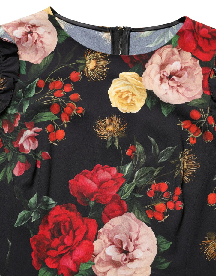 Dolce &amp; Gabbana Black Floral Crepe Frill Detail Blouse Top