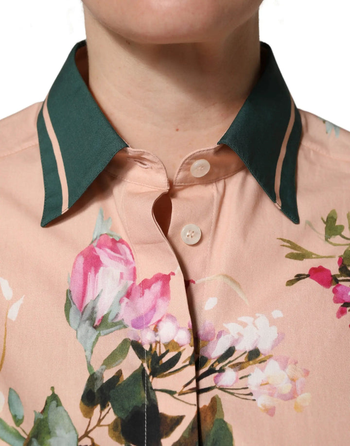 Dolce &amp; Gabbana Pink Floral Cotton Button Front Shirt Top