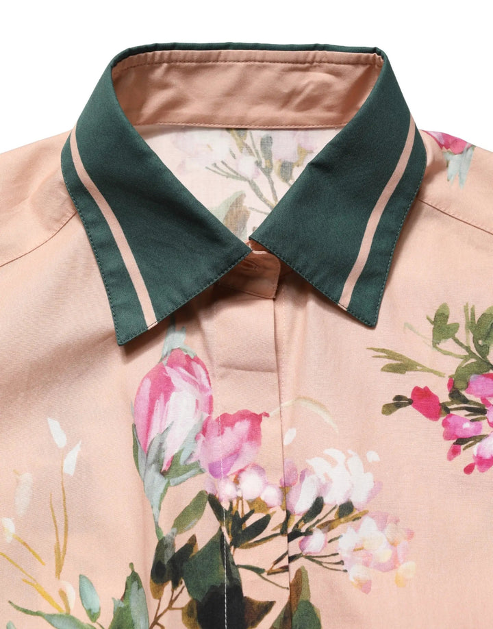 Dolce &amp; Gabbana Pink Floral Cotton Button Front Shirt Top