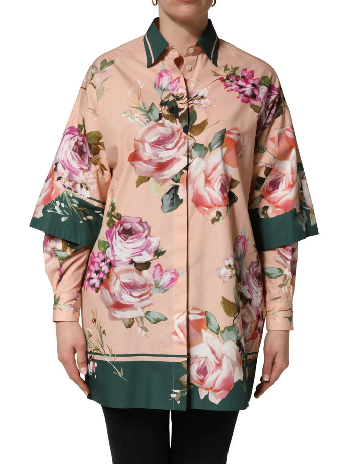 Dolce &amp; Gabbana Pink Floral Cotton Button Front Shirt Top