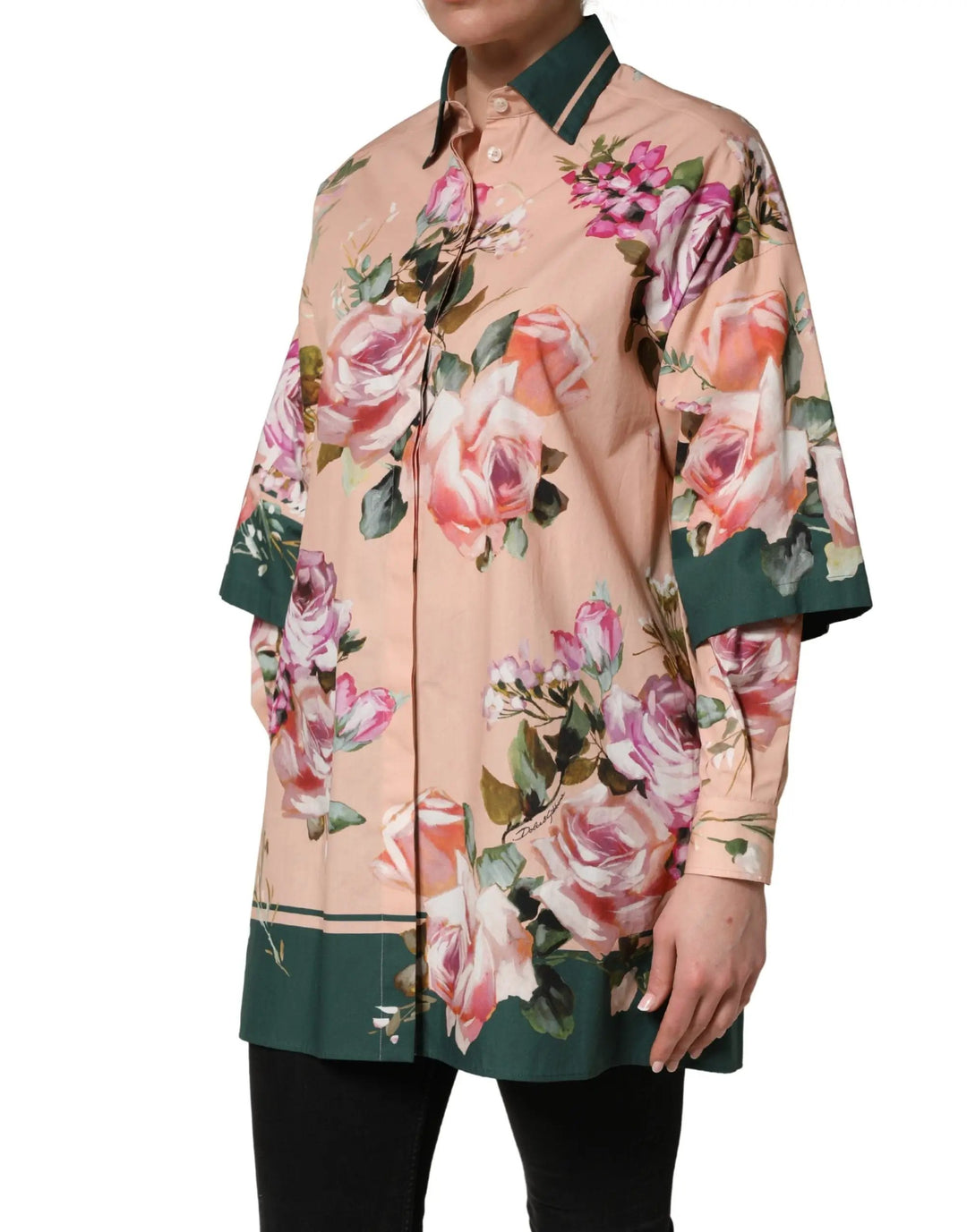 Dolce &amp; Gabbana Pink Floral Cotton Button Front Shirt Top
