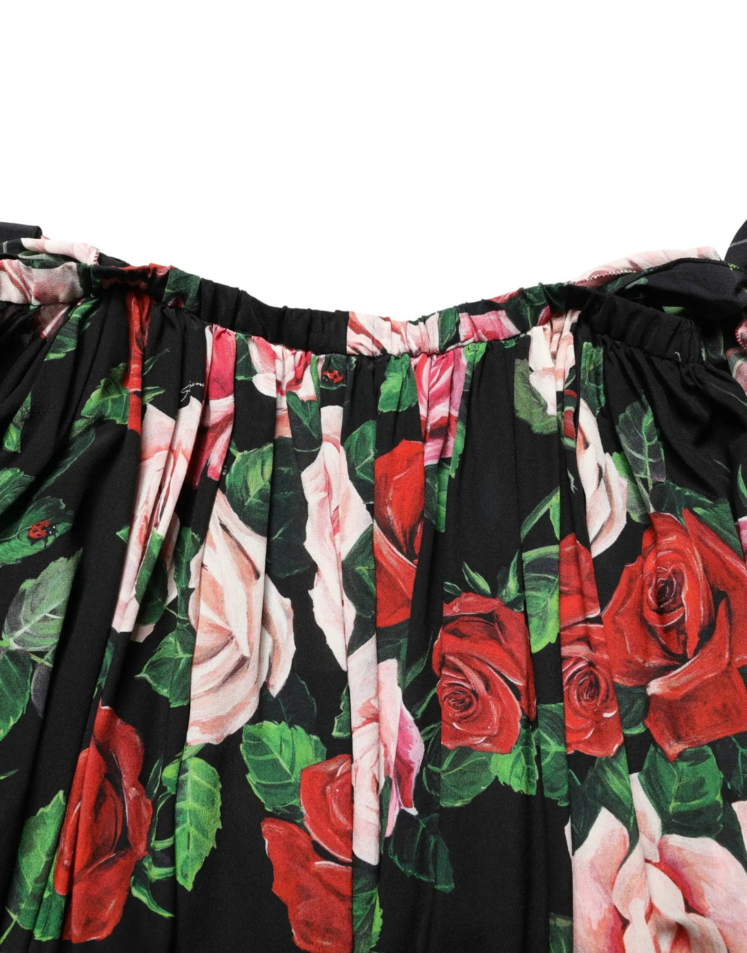 Dolce &amp; Gabbana Black Rose Print Silk Off The Shoulder Blouse Top