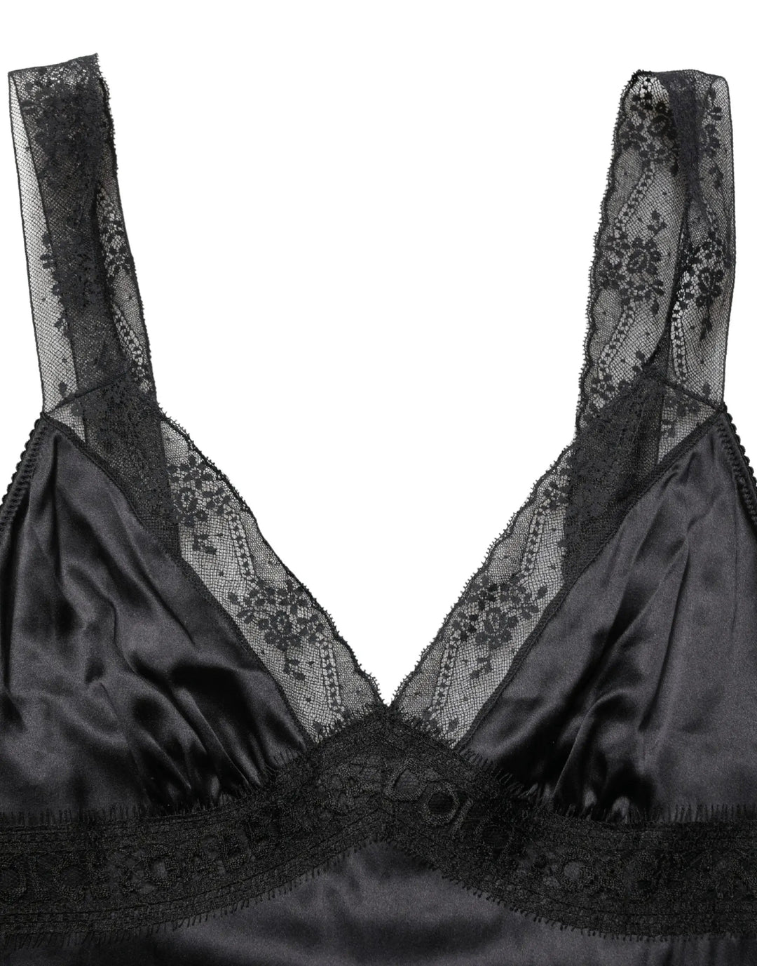 Dolce &amp; Gabbana Black Silk Lace Trim Camisole V-neckline Tank Top