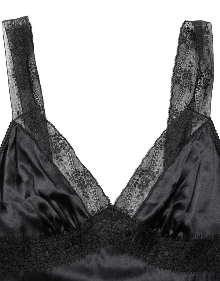 Dolce &amp; Gabbana Black Silk Lace Trim Camisole V-neckline Tank Top