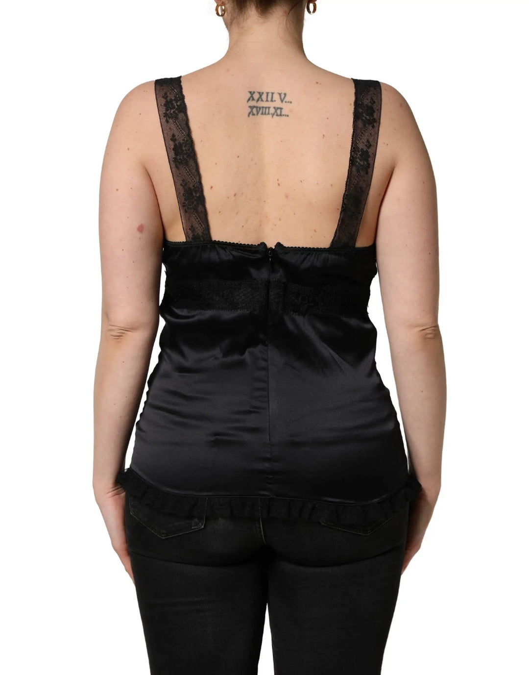 Dolce &amp; Gabbana Black Silk Lace Trim Camisole V-neckline Tank Top