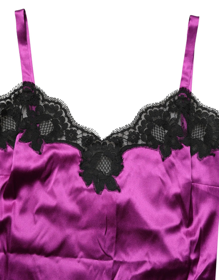 Dolce &amp; Gabbana Purple Silk Lace Trim Camisole Sleeveless Tank Top