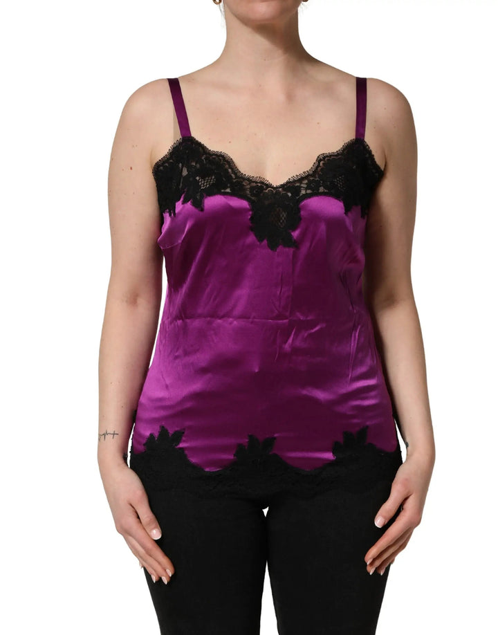Dolce &amp; Gabbana Purple Silk Lace Trim Camisole Sleeveless Tank Top