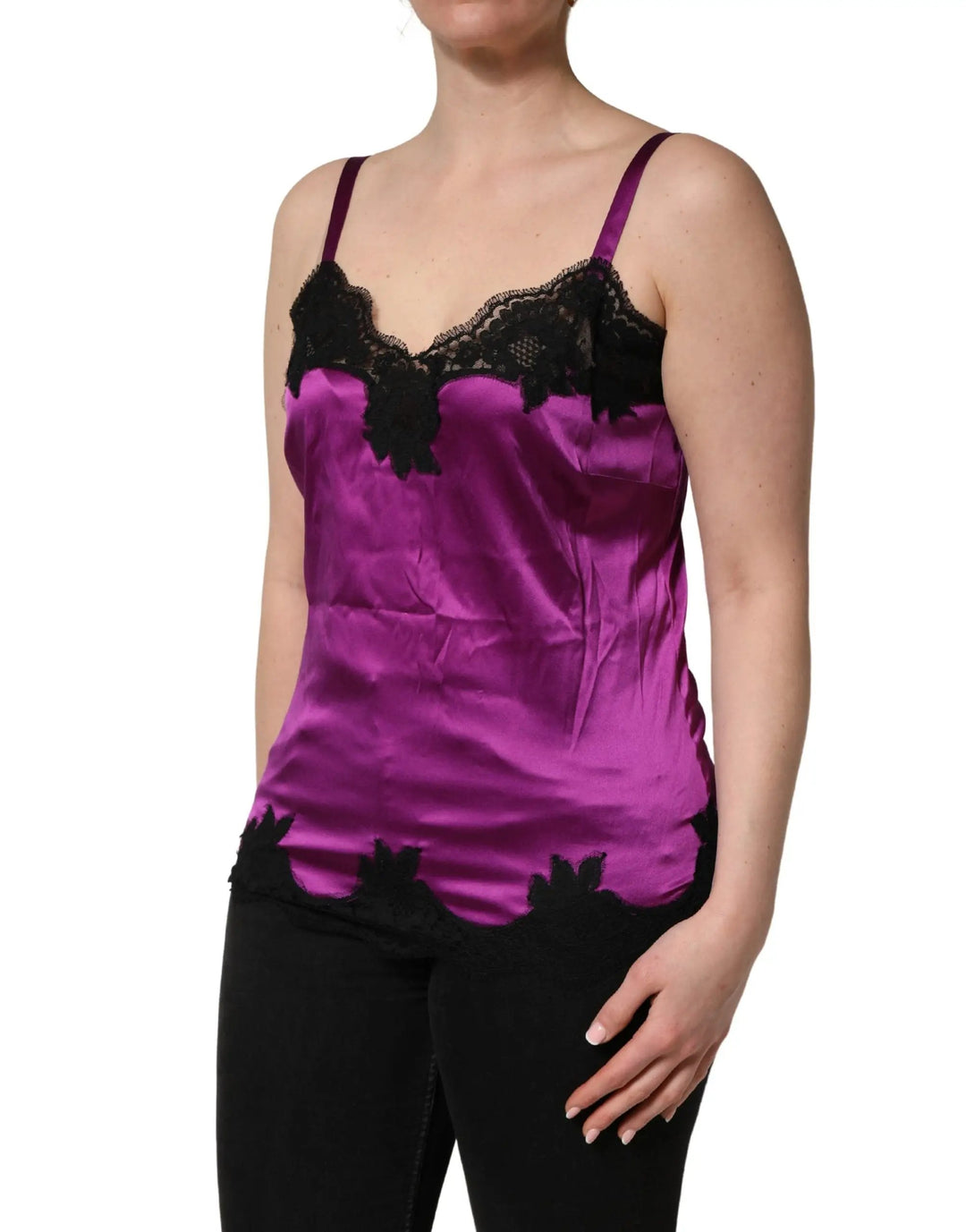 Dolce &amp; Gabbana Purple Silk Lace Trim Camisole Sleeveless Tank Top