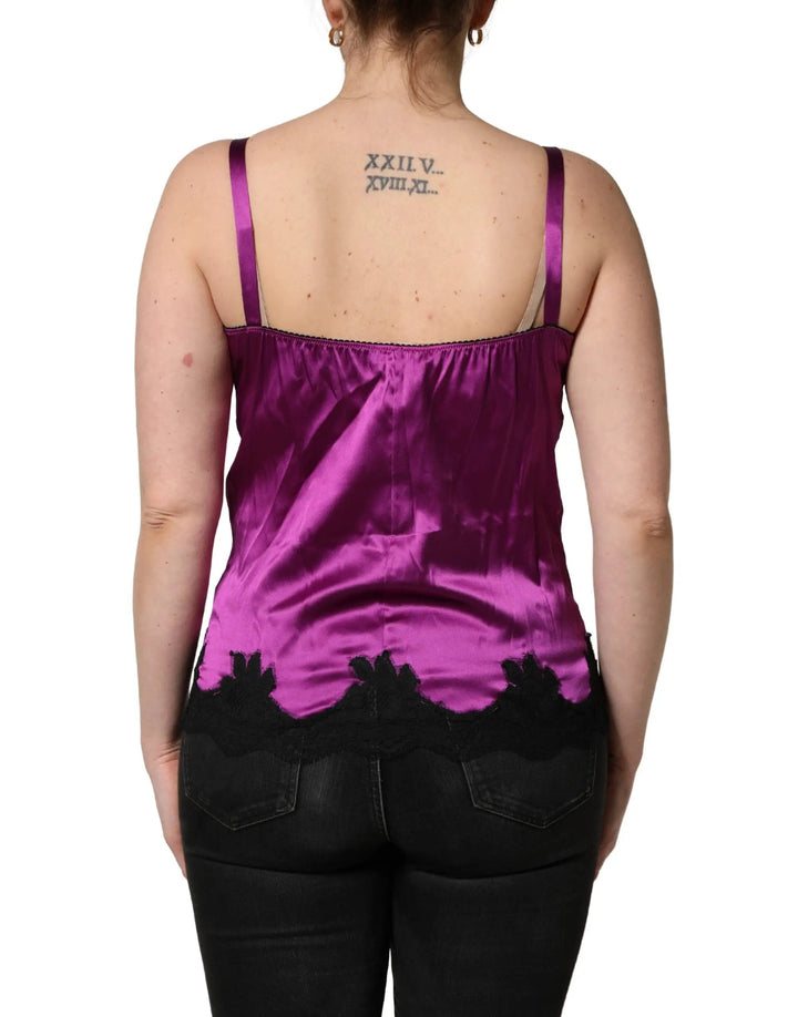 Dolce &amp; Gabbana Purple Silk Lace Trim Camisole Sleeveless Tank Top