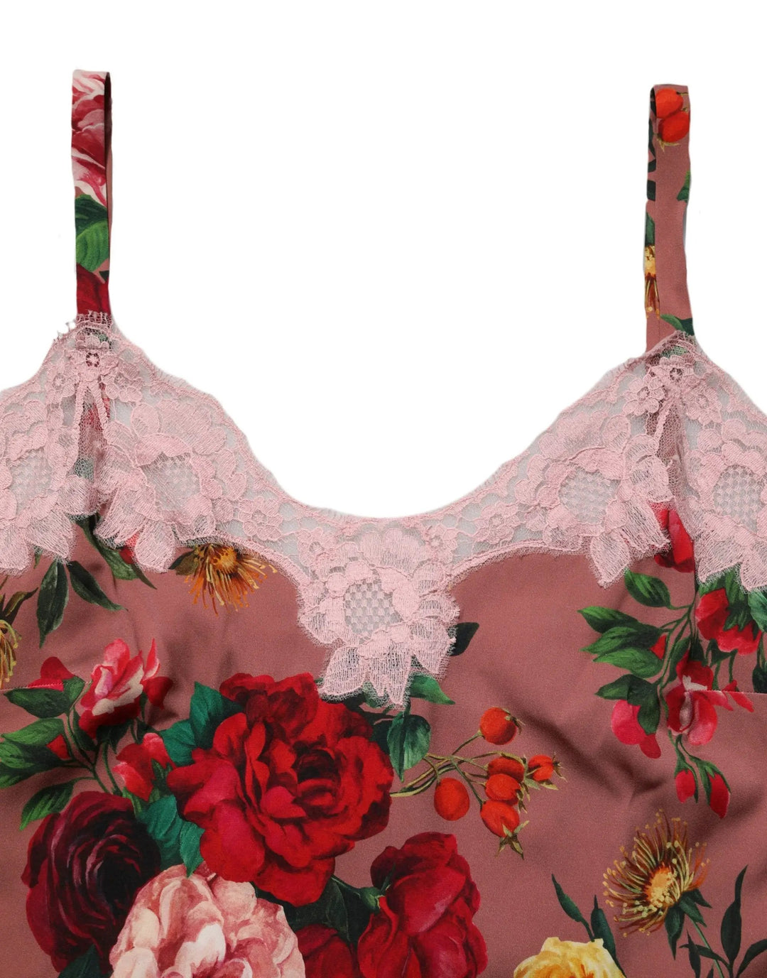 Dolce &amp; Gabbana Brown Rose Print Satin Lace Camisole Tank Top