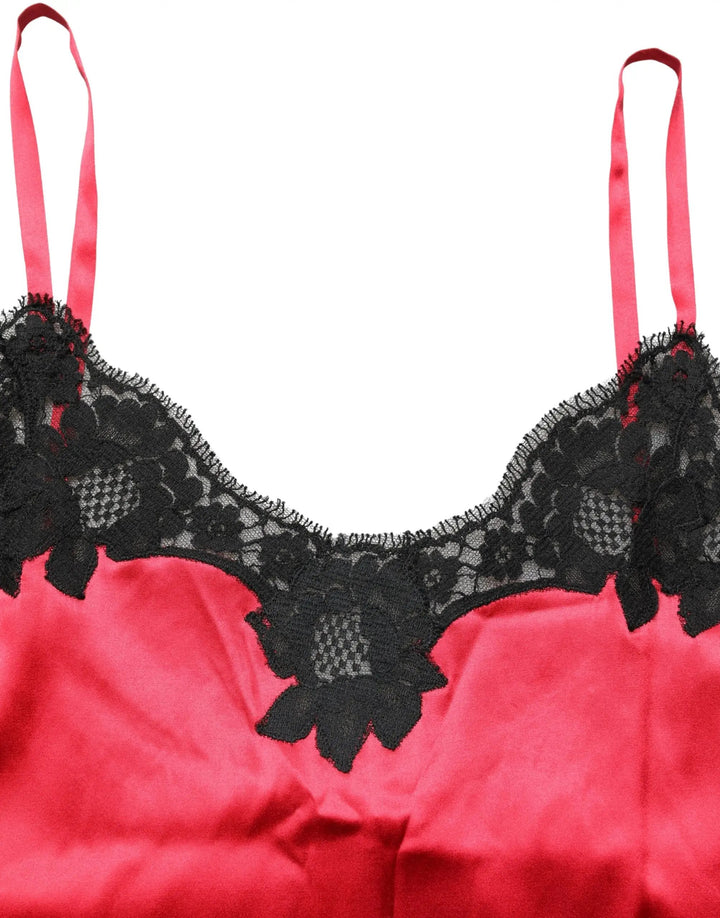 Dolce &amp; Gabbana Red Silk Lace Trim Camisole Sleeveless Tank Top