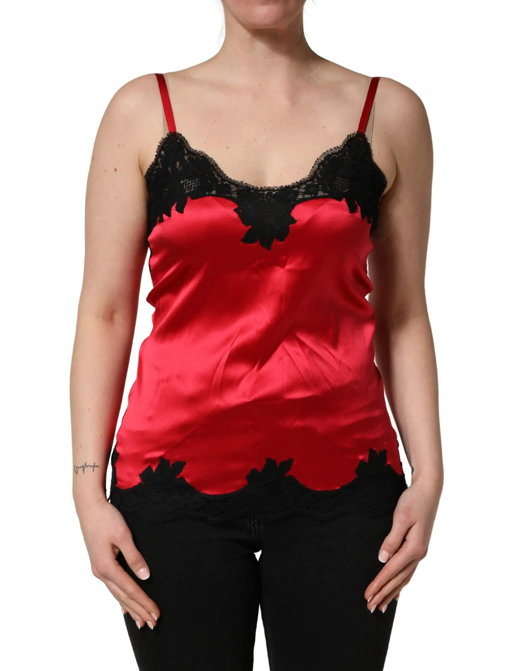 Dolce &amp; Gabbana Red Silk Lace Trim Camisole Sleeveless Tank Top