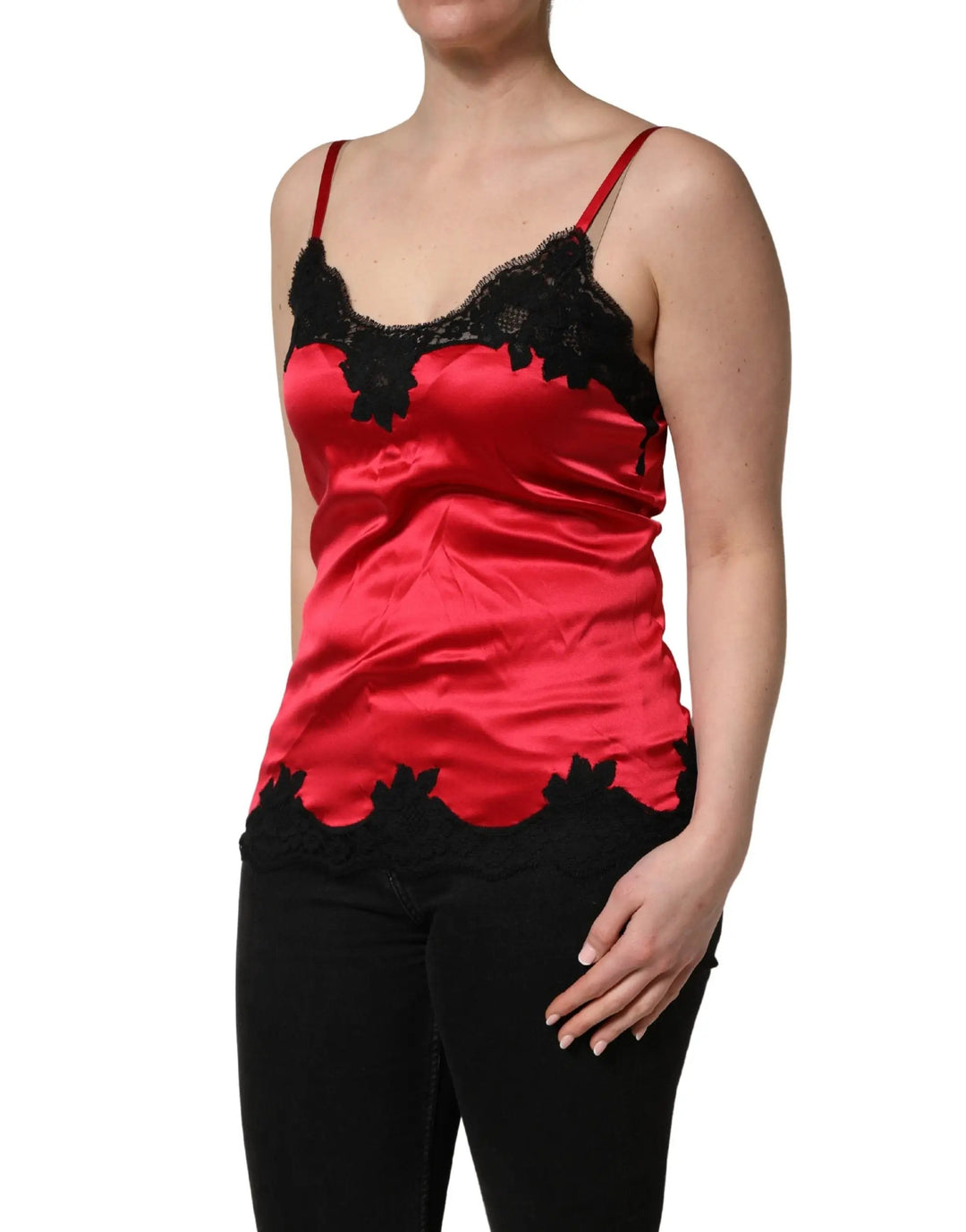 Dolce &amp; Gabbana Red Silk Lace Trim Camisole Sleeveless Tank Top