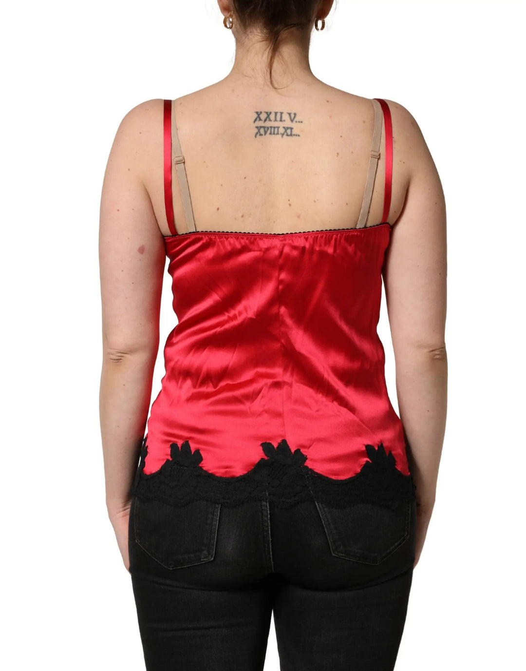 Dolce &amp; Gabbana Red Silk Lace Trim Camisole Sleeveless Tank Top