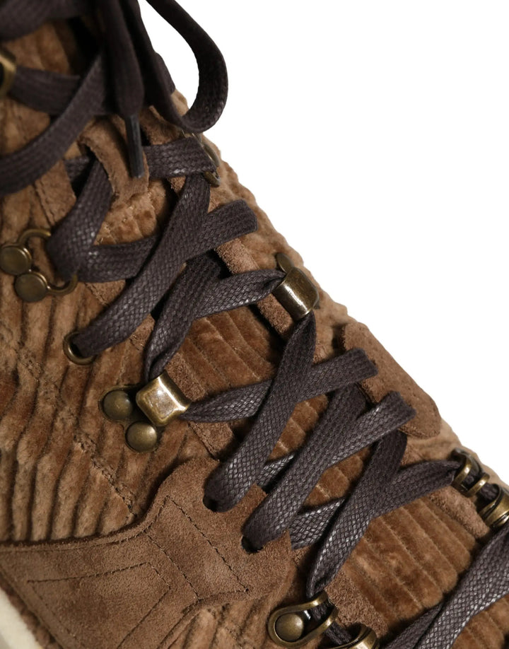 Dolce &amp; Gabbana Sample Sale | Dolce &amp; Gabbana Brown Corduroy High Top Oxford Boots - | Designer outlet