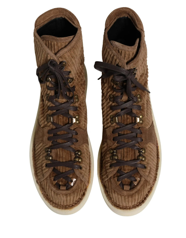 Dolce &amp; Gabbana Sample Sale | Dolce &amp; Gabbana Brown Corduroy High Top Oxford Boots - | Designer outlet