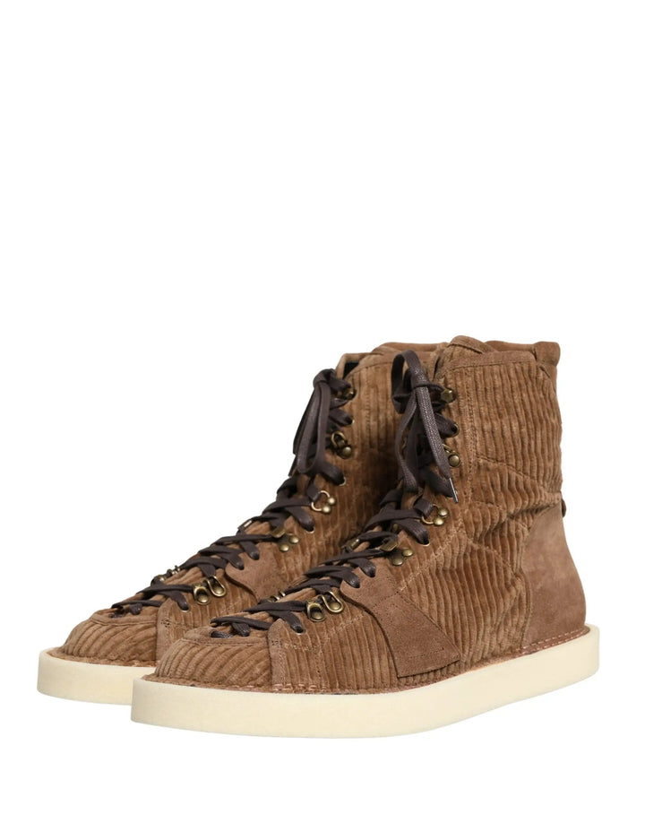 Dolce &amp; Gabbana Sample Sale | Dolce &amp; Gabbana Brown Corduroy High Top Oxford Boots - | Designer outlet