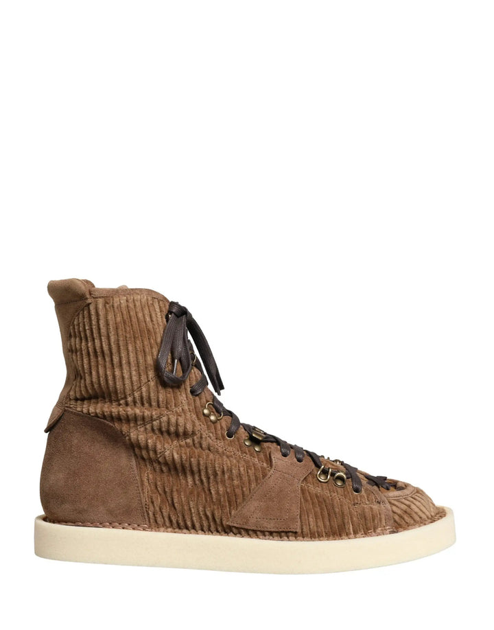Dolce &amp; Gabbana Sample Sale | Dolce &amp; Gabbana Brown Corduroy High Top Oxford Boots - | Designer outlet