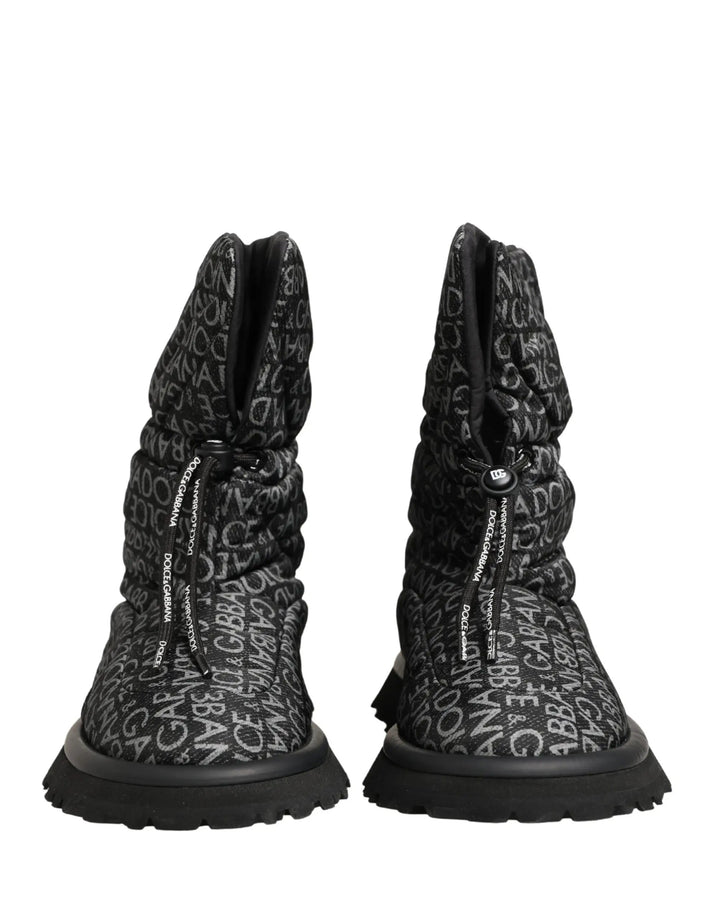Dolce &amp; Gabbana Sample Sale | Dolce &amp; Gabbana Black Logo Print Lace Up Snow Boots Shoes - | Designer outlet
