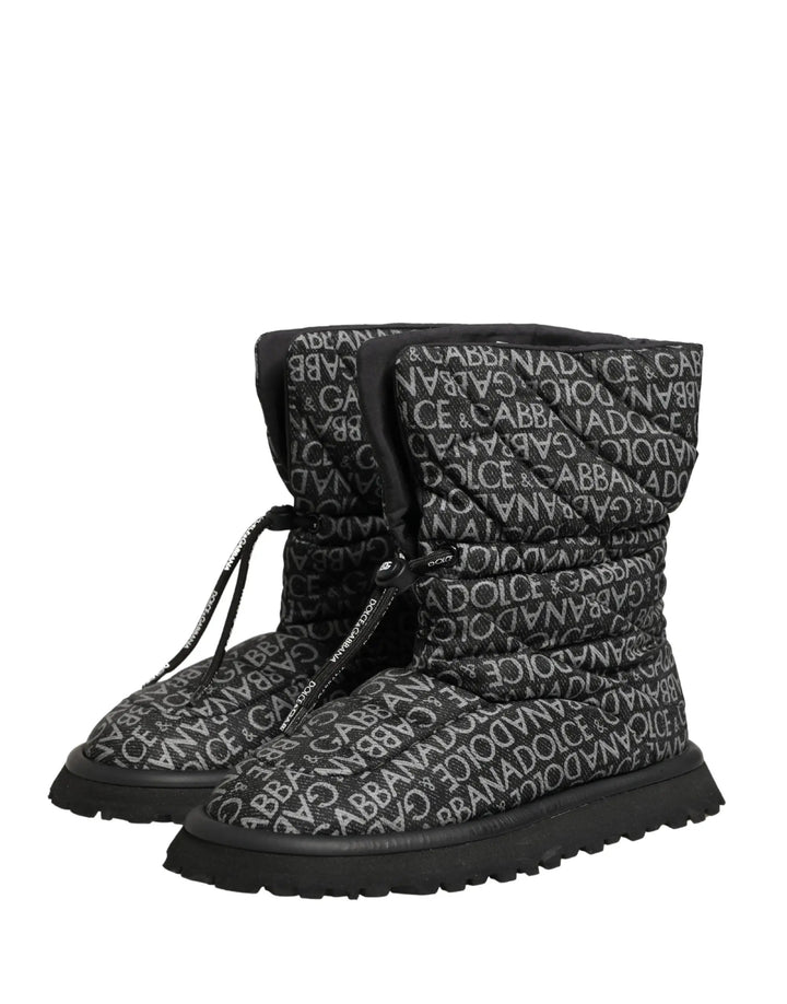 Dolce &amp; Gabbana Sample Sale | Dolce &amp; Gabbana Black Logo Print Lace Up Snow Boots Shoes - | Designer outlet