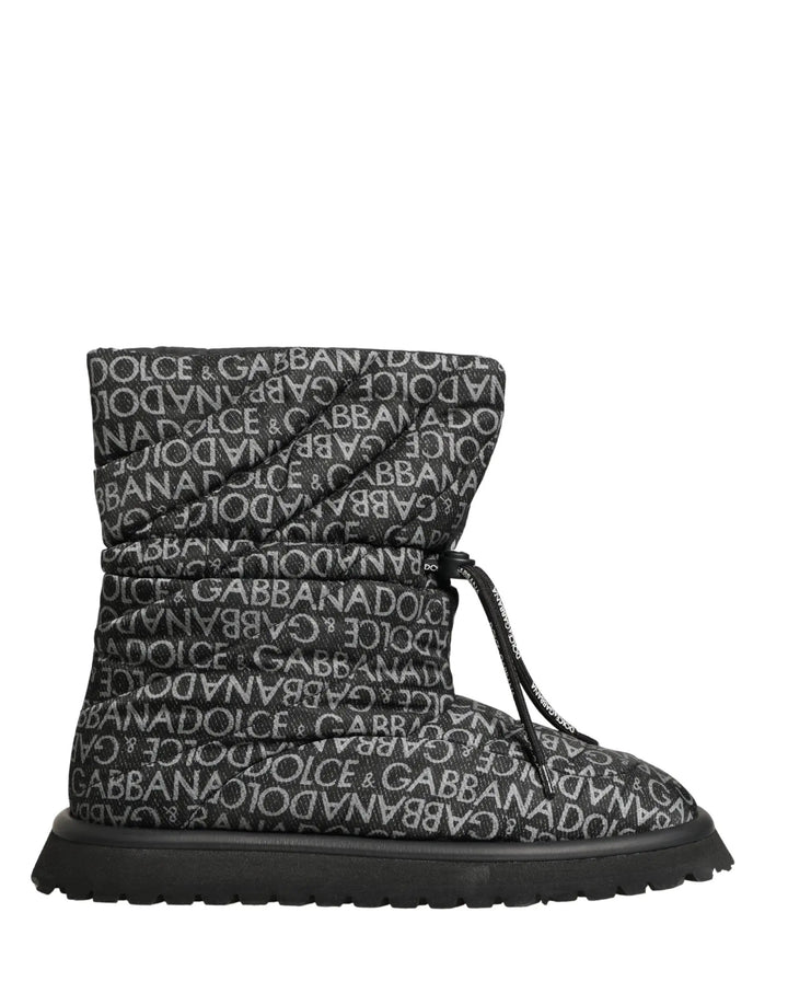 Dolce &amp; Gabbana Sample Sale | Dolce &amp; Gabbana Black Logo Print Lace Up Snow Boots Shoes - | Designer outlet