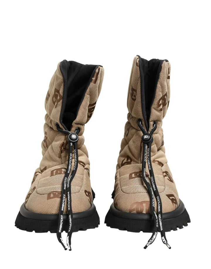Dolce &amp; Gabbana Sample Sale | Dolce &amp; Gabbana Brown Logo Print Lace Up Snow Boots Shoes - | Designer outlet