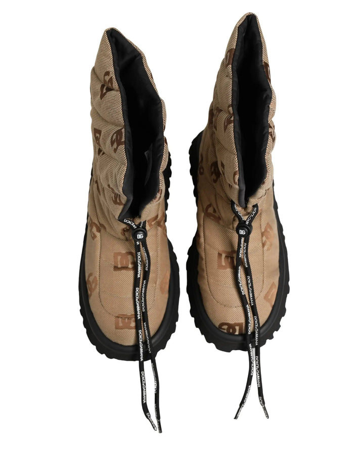Dolce &amp; Gabbana Sample Sale | Dolce &amp; Gabbana Brown Logo Print Lace Up Snow Boots Shoes - | Designer outlet