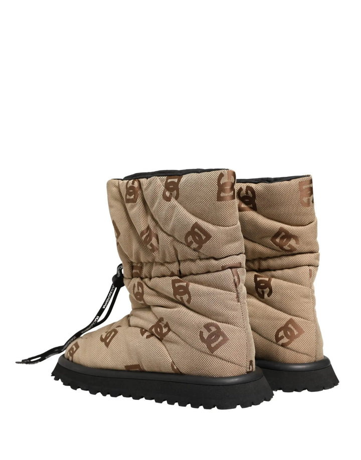 Dolce &amp; Gabbana Sample Sale | Dolce &amp; Gabbana Brown Logo Print Lace Up Snow Boots Shoes - | Designer outlet