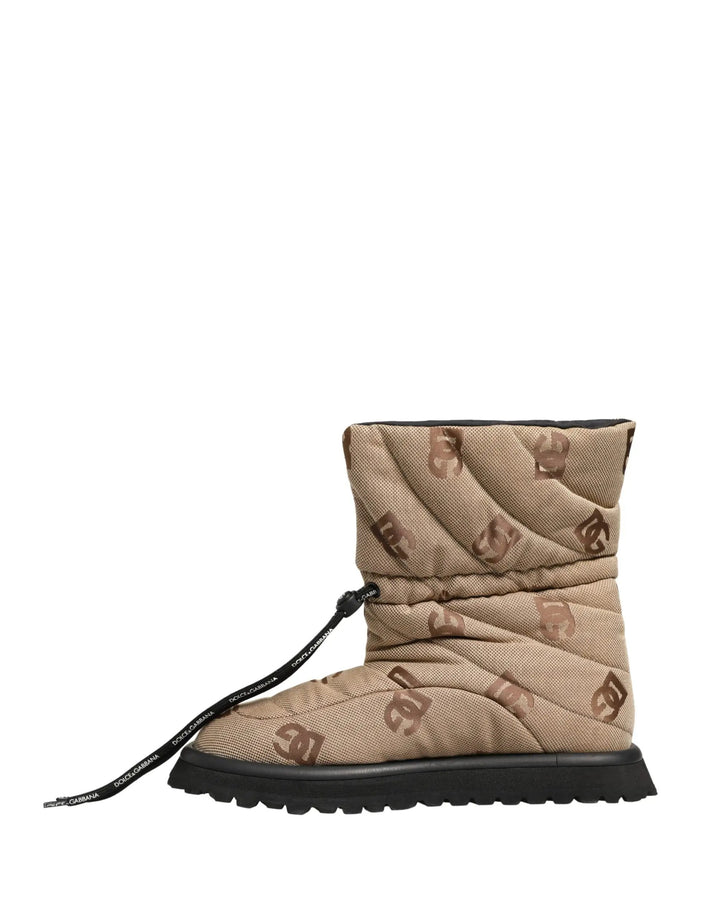 Dolce &amp; Gabbana Sample Sale | Dolce &amp; Gabbana Brown Logo Print Lace Up Snow Boots Shoes - | Designer outlet