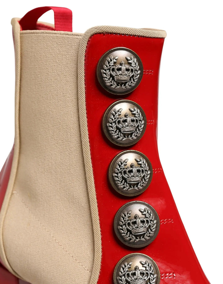 Dolce &amp; Gabbana Red Button Embellished Ankle Boots Shoes