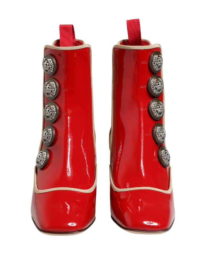 Dolce &amp; Gabbana Red Button Embellished Ankle Boots Shoes