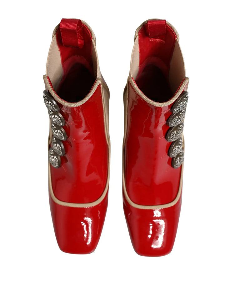 Dolce &amp; Gabbana Sample Sale | Dolce &amp; Gabbana Red Button Embellished Ankle Boots Shoes - | Designer outlet