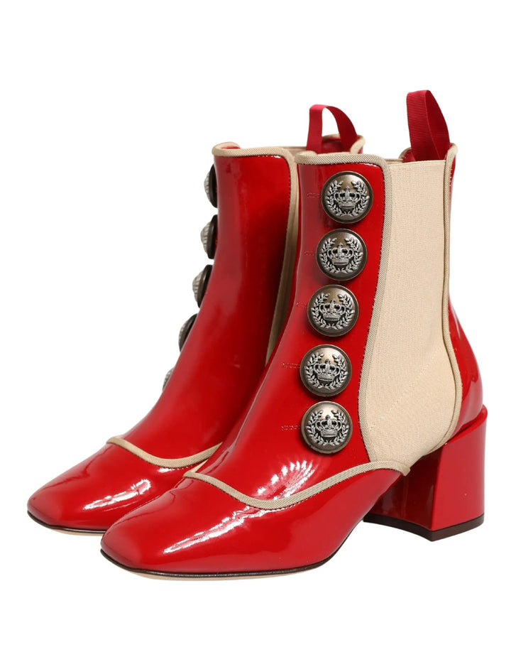 Dolce &amp; Gabbana Sample Sale | Dolce &amp; Gabbana Red Button Embellished Ankle Boots Shoes - | Designer outlet
