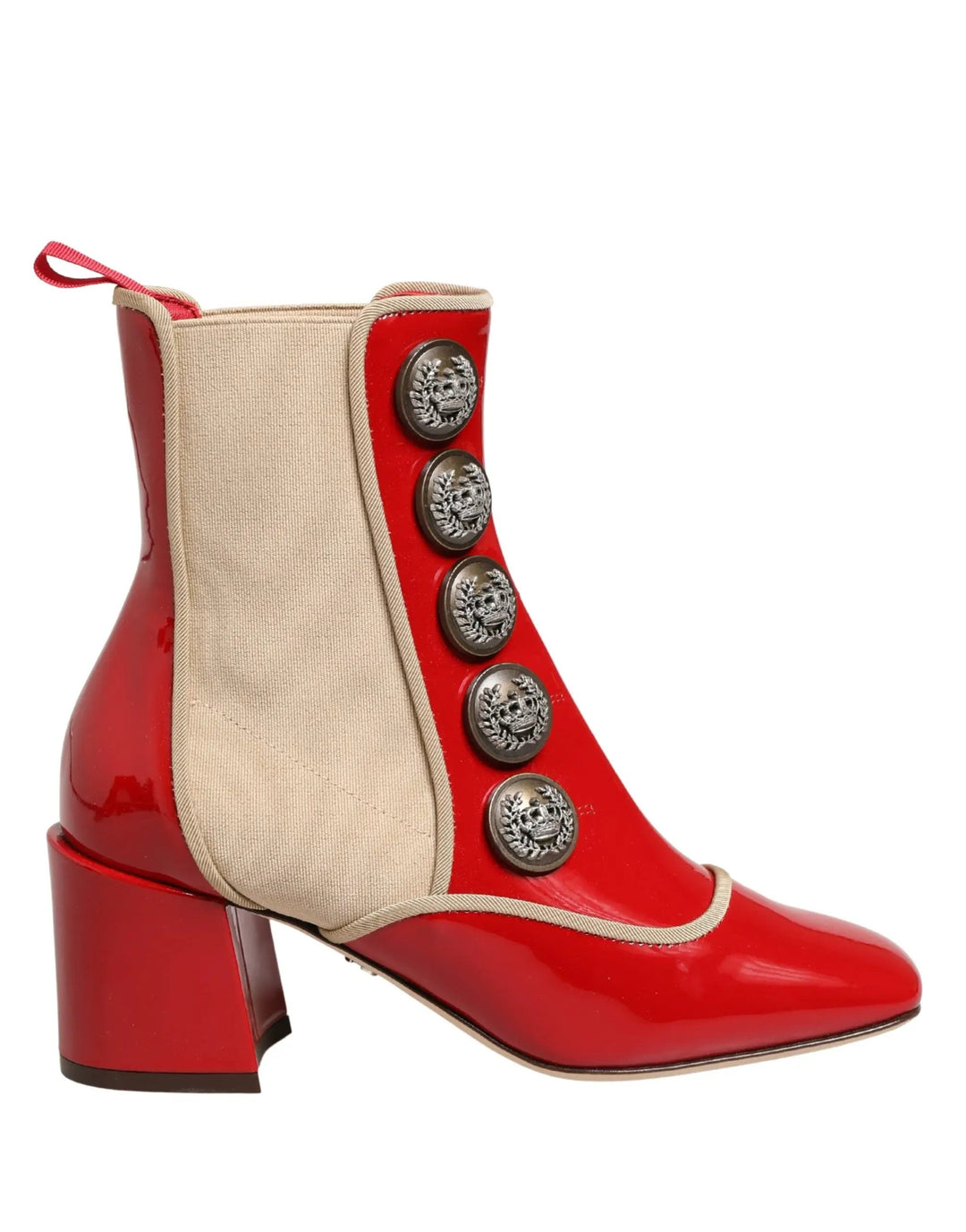 Dolce &amp; Gabbana Red Button Embellished Ankle Boots Shoes
