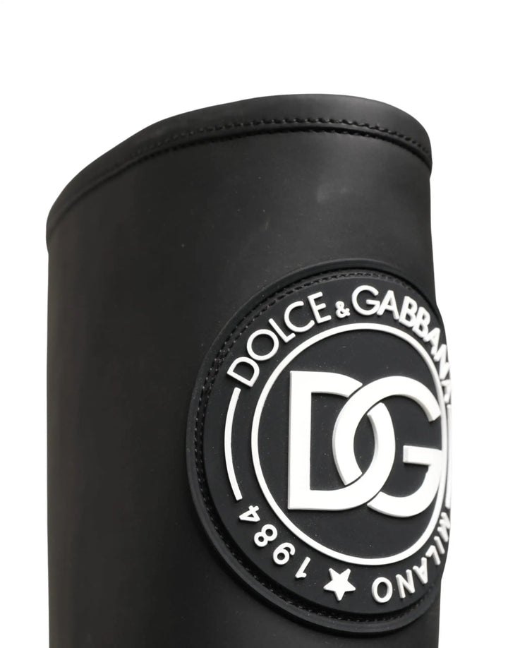 Dolce &amp; Gabbana Sample Sale | Dolce &amp; Gabbana Black Rubberised Leather High Boots Shoes - | Designer outlet