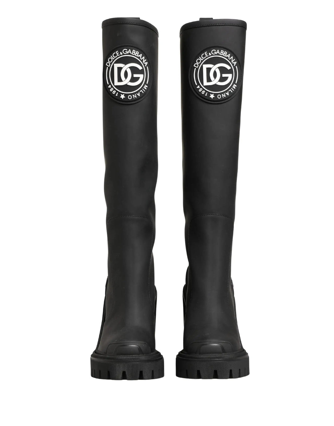 Dolce &amp; Gabbana Sample Sale | Dolce &amp; Gabbana Black Rubberised Leather High Boots Shoes - | Designer outlet