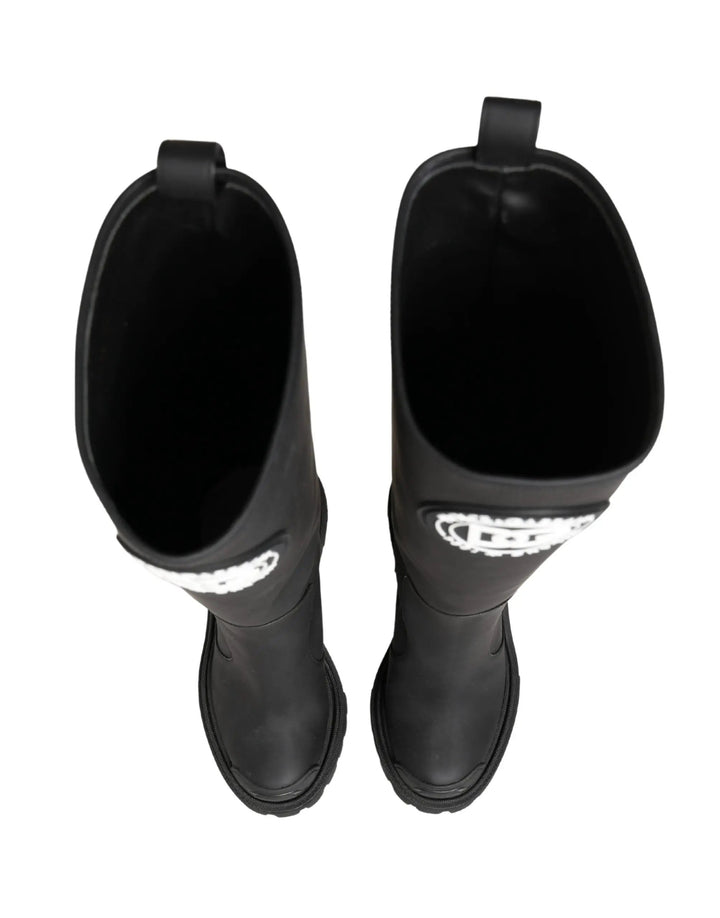 Dolce &amp; Gabbana Sample Sale | Dolce &amp; Gabbana Black Rubberised Leather High Boots Shoes - | Designer outlet
