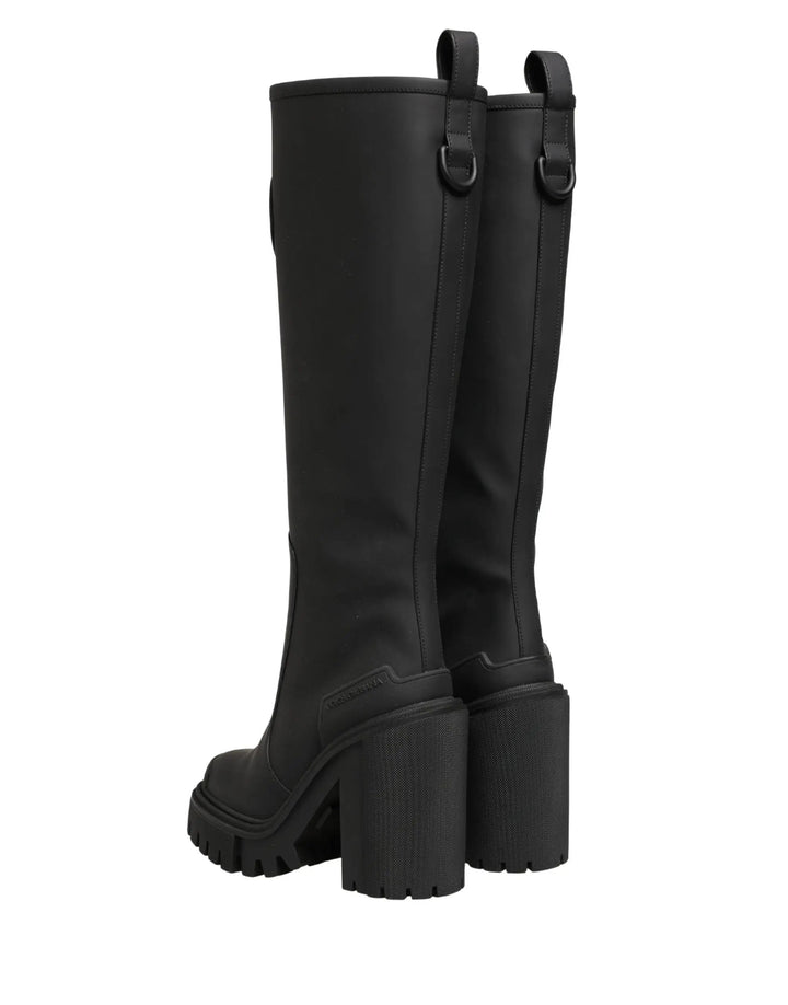 Dolce &amp; Gabbana Sample Sale | Dolce &amp; Gabbana Black Rubberised Leather High Boots Shoes - | Designer outlet