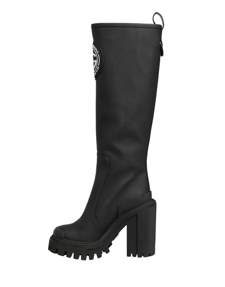 Dolce &amp; Gabbana Sample Sale | Dolce &amp; Gabbana Black Rubberised Leather High Boots Shoes - | Designer outlet