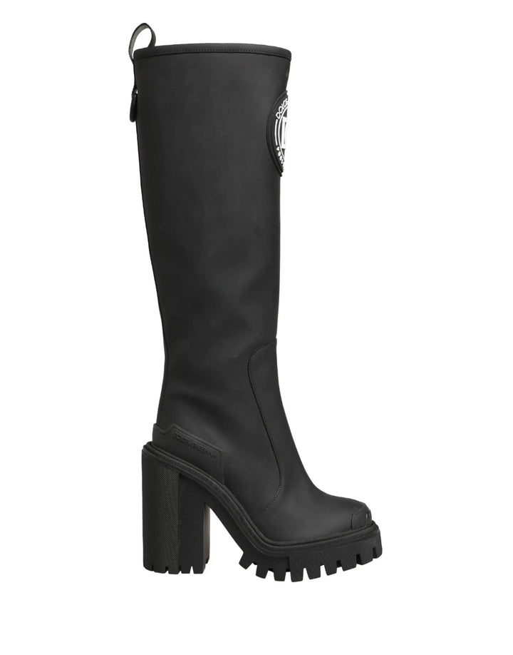 Dolce &amp; Gabbana Sample Sale | Dolce &amp; Gabbana Black Rubberised Leather High Boots Shoes - | Designer outlet
