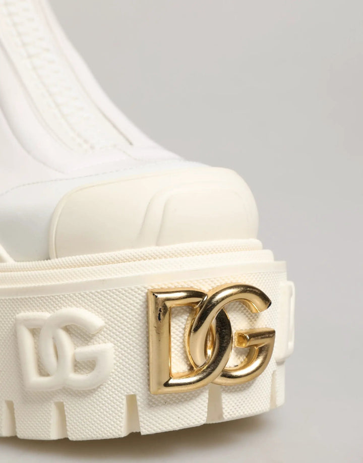 Dolce &amp; Gabbana Sample Sale | Dolce &amp; Gabbana White Leather Rubber Logo Ankle Boots Shoes - | Designer outlet
