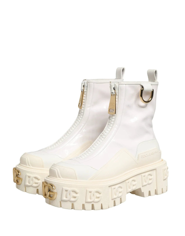 Dolce &amp; Gabbana Sample Sale | Dolce &amp; Gabbana White Leather Rubber Logo Ankle Boots Shoes - | Designer outlet