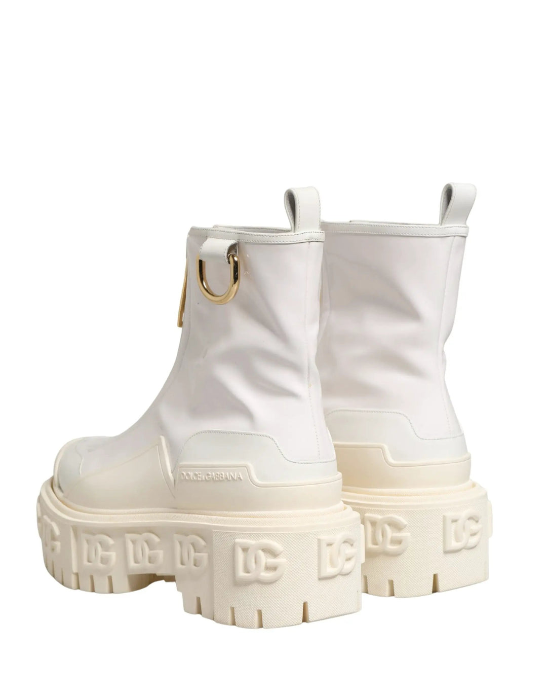 Dolce &amp; Gabbana Sample Sale | Dolce &amp; Gabbana White Leather Rubber Logo Ankle Boots Shoes - | Designer outlet