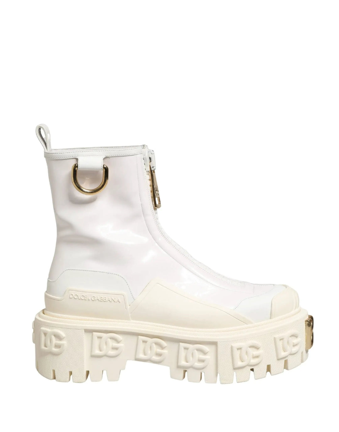 Dolce &amp; Gabbana Sample Sale | Dolce &amp; Gabbana White Leather Rubber Logo Ankle Boots Shoes - | Designer outlet