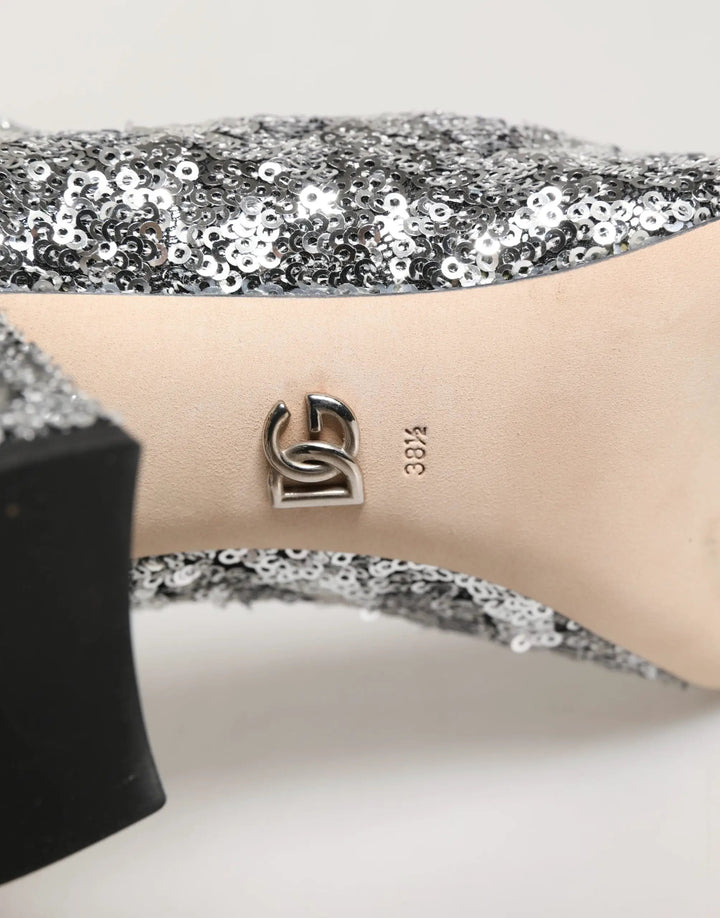 Dolce &amp; Gabbana Sample Sale | Dolce &amp; Gabbana Silver Sequined Short Boots Stretch Shoes - | Designer outlet