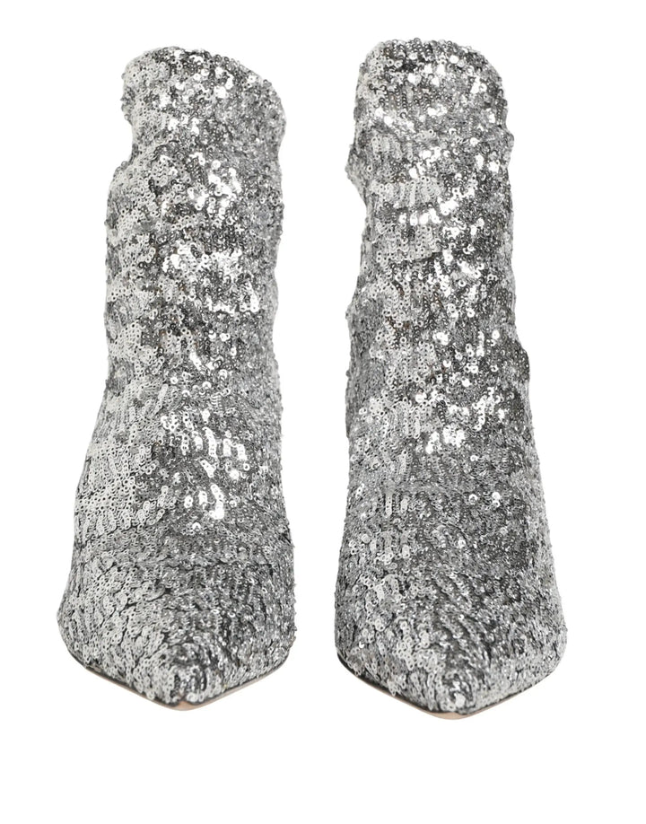 Dolce &amp; Gabbana Sample Sale | Dolce &amp; Gabbana Silver Sequined Short Boots Stretch Shoes - | Designer outlet