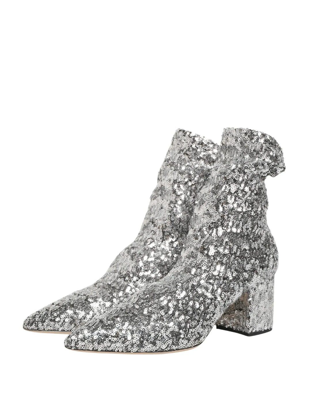 Dolce &amp; Gabbana Sample Sale | Dolce &amp; Gabbana Silver Sequined Short Boots Stretch Shoes - | Designer outlet