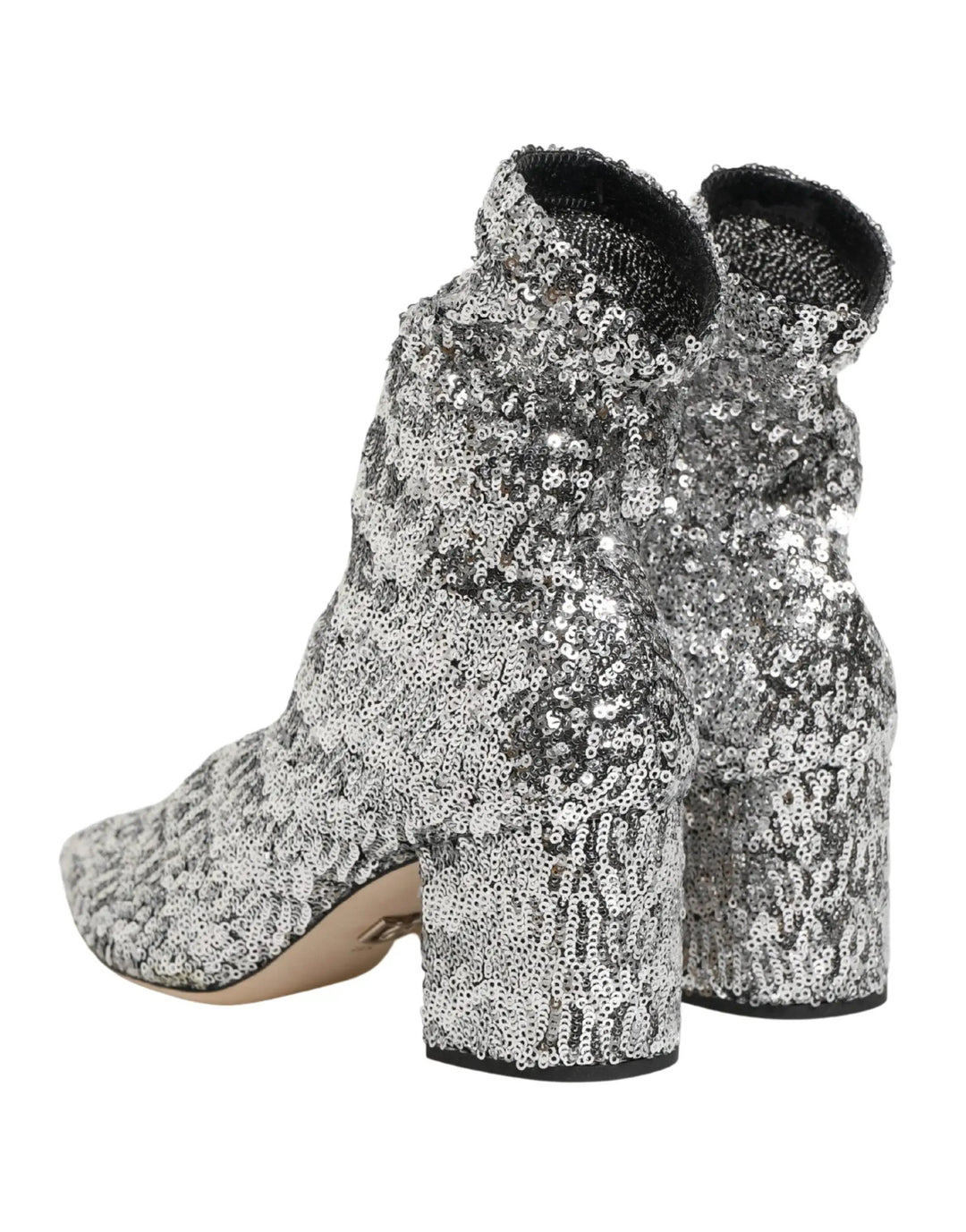 Dolce &amp; Gabbana Sample Sale | Dolce &amp; Gabbana Silver Sequined Short Boots Stretch Shoes - | Designer outlet