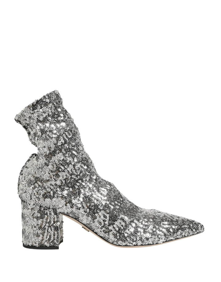Dolce &amp; Gabbana Sample Sale | Dolce &amp; Gabbana Silver Sequined Short Boots Stretch Shoes - | Designer outlet
