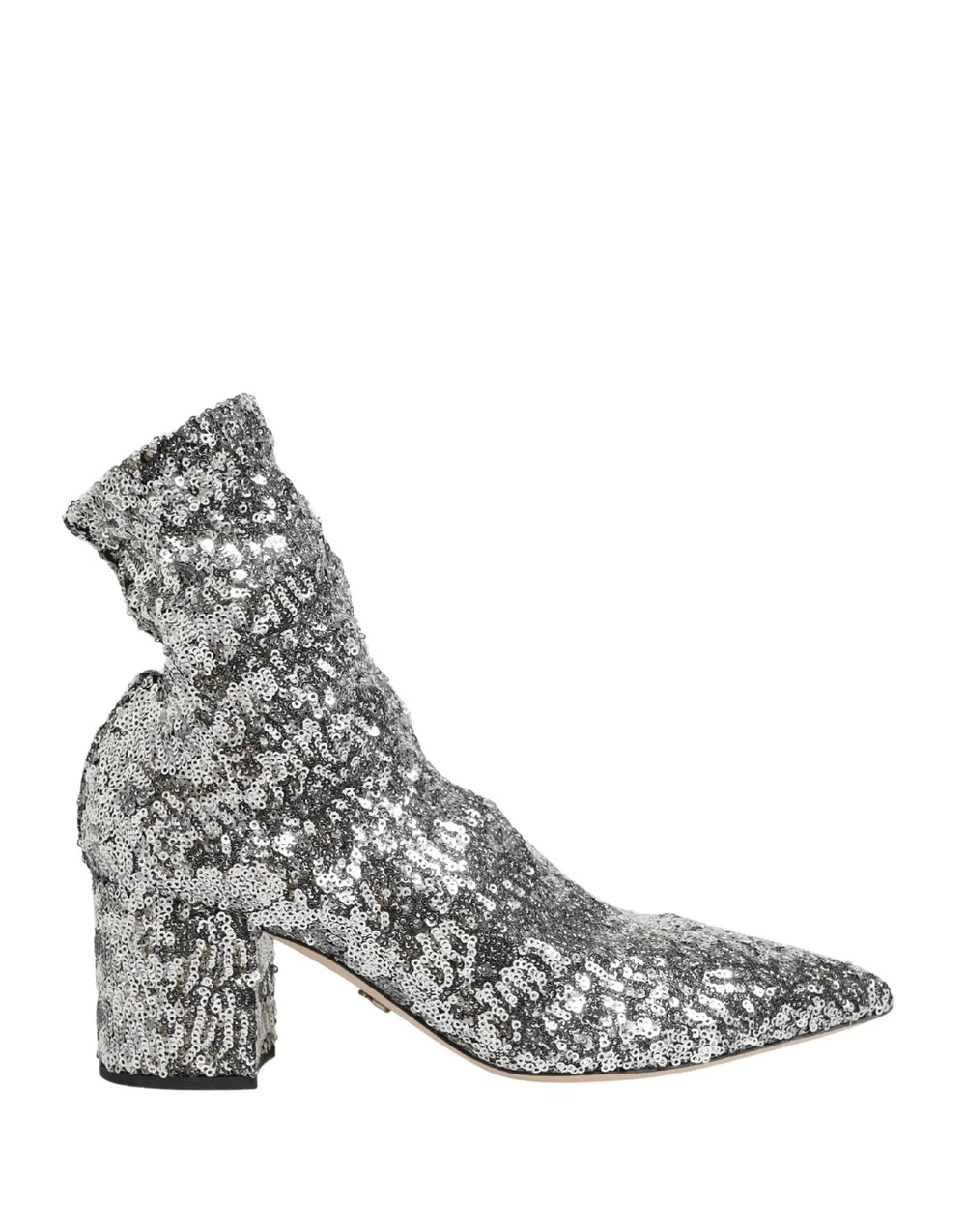 Dolce & Gabbana Sample Sale | Dolce & Gabbana Silver Sequined Short Boots Stretch Shoes - | Designer outlet